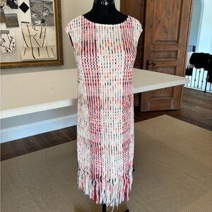 St. John Elegant Multicolor Knit Fringe Dress